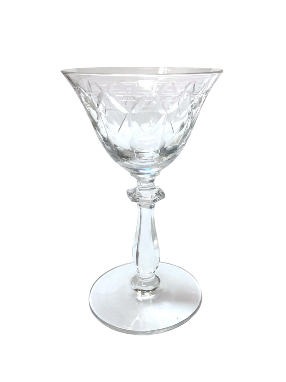 Set of 4 Vintage‎ Crystal Sherry Glasses Diamond Dot Stemware MCM
